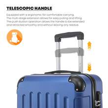 YONSLY 4-Piece Wheeled Suitcase Set With 360° Wheels, Combination Lock, Robust Double Zipper, Mesh Pocket, Soft Rubber Handle, 16/20/24/28 Inch Trolley Suitcase, Hard Shell Carry-On Luggage Set (4-Piece Set, S, M, L & XL) - 寶藍色 - 查看 5