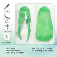 FULCRUM Heat-Resistant Synthetic Green Wig, Suitable For Parties, Halloween, Christmas, Costume, Masquerade Ball, Unisex - Grass Green - View 5