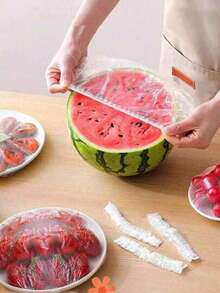 500个/100个一次性食品保鲜膜、浴帽套、多用途一次性收缩袋、一次性鞋套、加厚厨房食品保鲜膜、冰箱食品保鲜膜、可伸缩弹性罩 - 彩色 - 查看 1