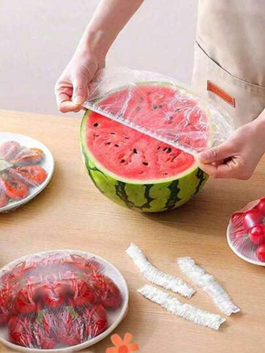 500个/100个一次性食品保鲜膜、浴帽套、多用途一次性收缩袋、一次性鞋套、加厚厨房食品保鲜膜、冰箱食品保鲜膜、可伸缩弹性罩 - 彩色 - 查看 1