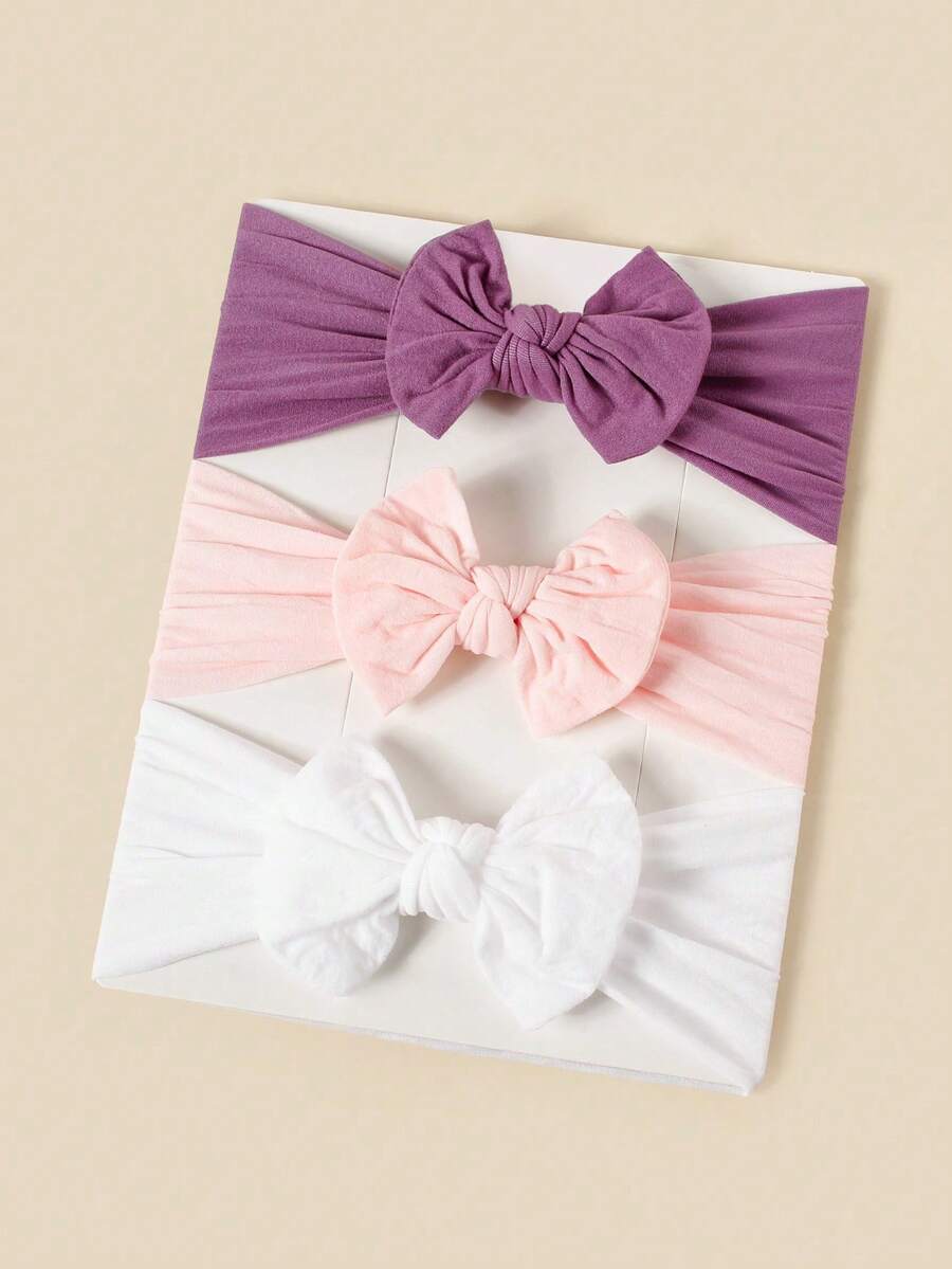 3条婴儿柔软透气尼龙蝴蝶结发带 - 彩色 - 查看 1