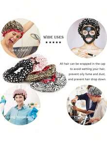 1pc Lady's Shower Cap, Elastic And Reusable, Hair Cap, Double-Layer Waterproof Swimming Cap. Accessories, Pajama Cap - Multicolor - View 6