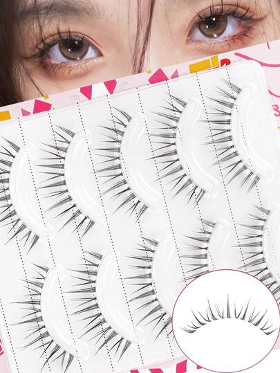 5对漫画风格假睫毛，4-15毫米，透明带，自然纤长，适合角色扮演妆容，交叉大眼睫毛，整条假睫毛