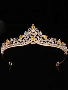 1 pieza Diadema con mini corona incrustada de diamante de imitación, adecuada para fiestas, cumpleaños, bodas - 4347 Amarillo - Ver 2