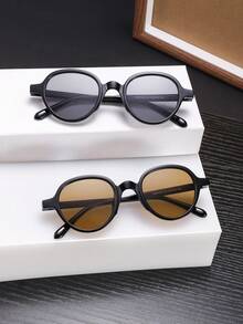 2 PCS Men's Round Fashion Glasses Polycarbonate Lightweight Thin Frame Multicolor Lenses Casual Style Suitable For Outdoor Commute With Glasses Box - Multicolor - View 13