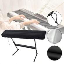 1 tấm phủ chống bụi cho bàn phím đàn piano, phù hợp với đàn piano điện tử, tấm bảo vệ bàn phím nhạc có dây rút và khóa, phù hợp với đàn 61 phím và 88 phím, tấm phủ đàn piano điện tử - Sử dụng tại nhà, vải Oxford màu đen, tấm phủ tối giản, tấm phủ chống bụi cho bàn phím đàn piano - màu đen - Xem 2