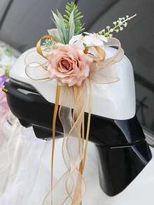 Hochzeitsauto Rückspiegel Blumen Dekoration, Hochzeitsauto Türgriff Satinband Schleifen Blumen Dekoration - 1PC - Übersicht 19
