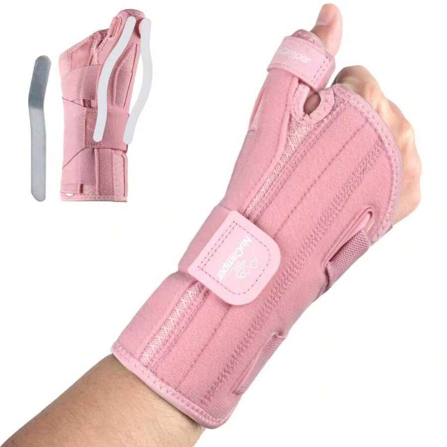 NuCamper Carpal Tunnel Wrist Brace With Thumb Support, Thumb Brace Spica Splint For De Quervains Tenosynovitis, Tendonitis, Trigger Thumb Splint Wrist Support For Men Women - Right Hand,Pink,S/M - Black - 查看 1