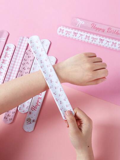 12pcs Pink & White Bow Themed 1st Birthday Party Clapper Bracelets, Pink & White Bow Pattern Baby Shower Party Favors, Gender Reveal Party Gifts, Perfect Party Decorations, 1st Birthday Gender Reveal Party Fun Clapper Bracelets, Baby Shower Decorations, Gender Reveal Party Favors, Baby Shower Gifts, 1st Birthday Party Favors