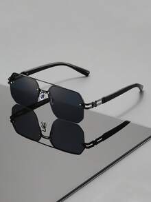 一副男士无框不对称多边形时尚眼镜，金属材质，带防护功能，风格轻盈奢华，兼具实用性和时尚感，双梁设计，适合街头穿着。 - 彩色 - 查看 9