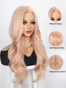 26-Inch Rose Pink Long Curly Wig, Heat-Resistant Synthetic Fiber Wig, Fashionable Style For Women's Daily Wear. - Rusty Rose - View 5