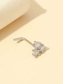 1个钛金G23L白色锆石精致小鼻环 - 銀色 - 查看 4