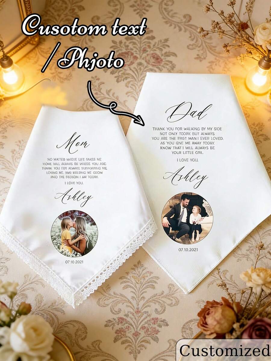 Khăn tay cưới in ảnh theo yêu cầu: Quà tặng, Quà tặng mẹ cô dâu, Quà cưới cho bố mẹ, Quà lưu niệm cưới, Khăn tay cưới, Quà tặng, Quà tặng bố chú rể - Nhiều màu - Xem 1