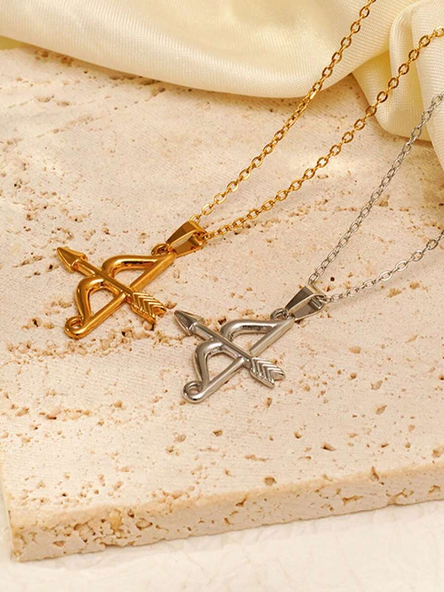 1 Mặt dây chuyền hình cung tên bằng thép không gỉ mạ vàng 18K kiểu dáng Châu Âu và Mỹ, mặt dây chuyền hình cung tên đơn giản dành cho nữ, trang sức đeo hàng ngày và dự tiệc. - Dây chuyền mặt dây hình cung tên - Xem 1