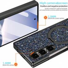 VIETAO Sequins,Diamond Fashion High Quality Blingbling Sparkling Electroplated Hidden Circular Bracket Mobile Phone Case Compatible With Samsung Galaxy Z Fold 7 6 Hinged Full-Cover Protection Phone Cover With Tempered Glass Screen Protector - Blue - View 2