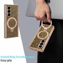 VIETAO Sequins,Diamond Fashion High Quality Blingbling Sparkling Electroplated Hidden Circular Bracket Mobile Phone Case Compatible With Samsung Galaxy Z Fold 7 6 Hinged Full-Cover Protection Phone Cover With Tempered Glass Screen Protector - Gold - View 7