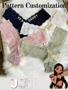 Personalized Rhinestone Lettering Thongs, Customized Lace-Trimmed Sexy Women's Panties, Multi-Colored Breathable Custom Bridal Lingerie - Multicolor - View 3