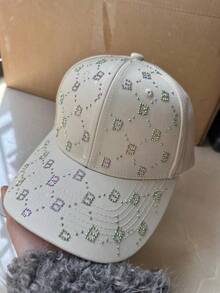 Luxury Rhinestone Letter "B" Visor Cap, Versatile Casual Sun Protection Hat, Adjustable Unisex, Holiday Gift - A - View 10