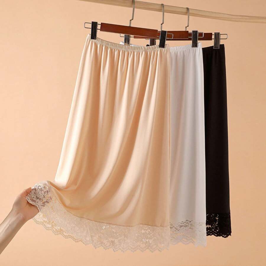 Enagua con borde de encaje para mujer, anti-transparencia y anti-exposición, falda interior de moda, longitud 40CM - Negro - Ver 1