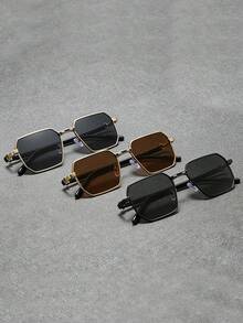1 Pair Of Small Square Frame Black Fashion Glasses, Alloy Material, Anti-Ultraviolet, Retro Y2K Style Fashion Glasses, Textured Temple Legs, Perfect For Street Photography - Multicolor - View 3