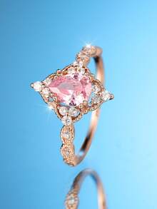 1枚优雅梨形切割粉色合成锆石玫瑰金镀层戒指，适合日常佩戴、母亲节、派对、宴会等各种场合，四季皆宜。 - 玫瑰金色 - 查看 6