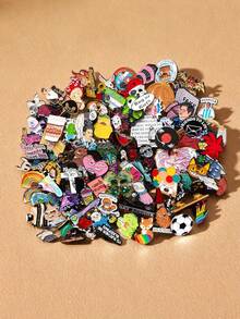 [5枚/10枚/20枚/30枚/40枚/50枚/60枚/70枚/80枚/90枚/100枚] 卡通人物胸针随机组合套装 - 时尚哥特复古朋克珐琅徽章，英文标语字母胸针，可别在衬衫、包包和外套上 - 英文标语锌合金翻领别针，休闲装扮的完美之选，也是馈赠亲友的理想礼物 - 彩色 - 查看 1