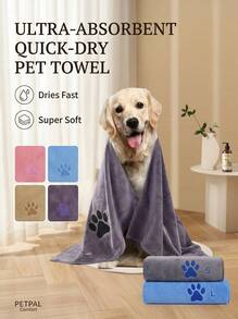 PETSIN 宠物超强吸水速干毛巾，超细纤维材质，宠物洗澡巾，狗狗擦洗巾，刺绣图案 - 彩色 - 查看 4