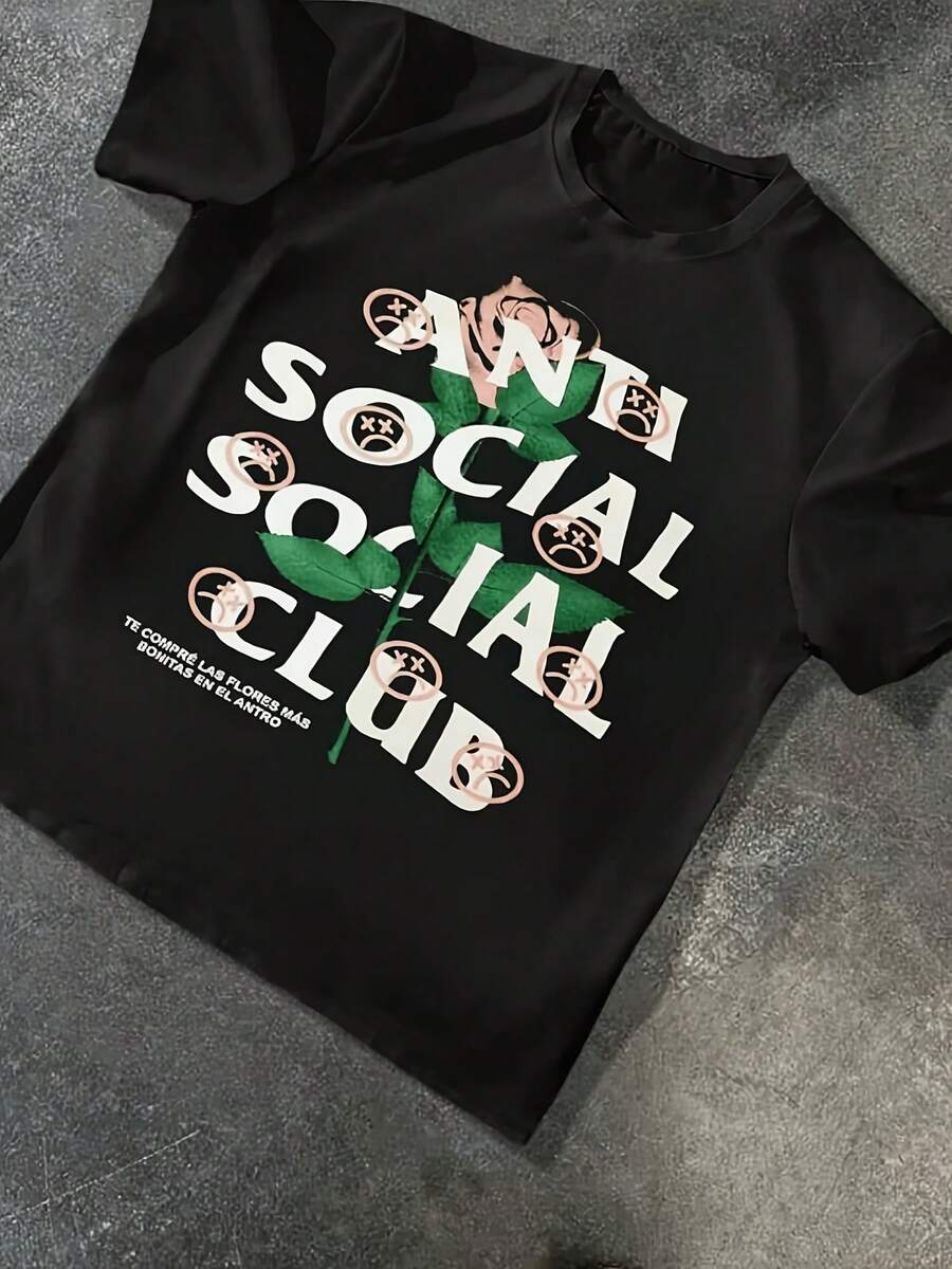 Anti Social Club Rose Graphic Aesthetic Theme Men's 100% Cotton T Shirt Streetwear - 款式 - 查看 1