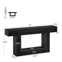 LITTLE TREE 160 Cm Farmhouse Console Table, 2-Tier Narrow Wooden Entryway Sofa Table With U-Shaped Base For Home - Black - View 3