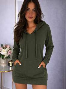 Vestido tipo sudadera - Verde militar - Ver 1