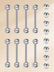 乳环舌环 316L不锈钢 14G 直杆穿刺饰品，带钢球 12mm、14mm、16mm、18mm - 光球款 - 查看 7