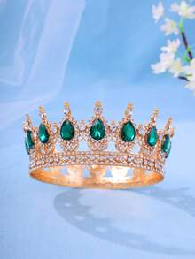 Elegant Gold-Tone Royal Style Sapphire-Look Crystal Crown - Suitable For Attending Balls - Multicolor - View 12