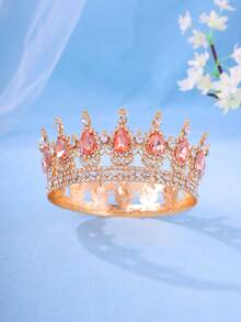 Elegant Gold-Tone Royal Style Sapphire-Look Crystal Crown - Suitable For Attending Balls - Multicolor - View 7