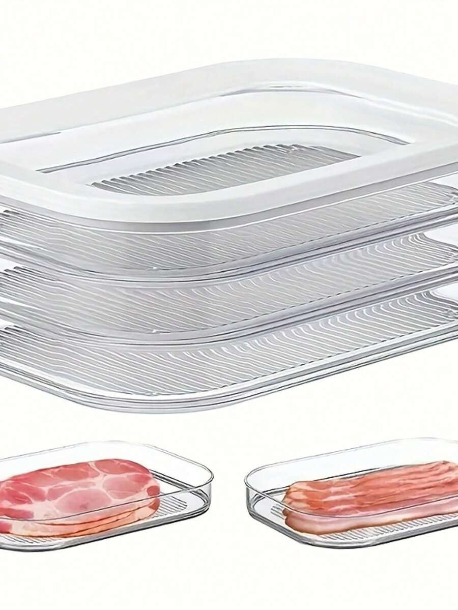 1 Juego de 3 Capas de Contenedores de Almacenamiento de Alimentos Transparentes, Cajas de Almacenamiento de Refrigerador de Material PP, Contenedores Apilables Herméticos para la Cocina para Filete, Carne Cocida, Queso, Cereales y talla grande, Cajas de Almacenamiento con Tapa Ahorradoras de Espacio para la Cocina y el Refrigerador
