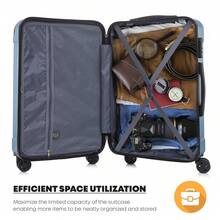 YONSLY 4-Piece Wheeled Suitcase Set With 360° Wheels, Combination Lock, Robust Double Zipper, Mesh Pocket, Soft Rubber Handle, 16/20/24/28 Inch Trolley Suitcase, Hard Shell Carry-On Luggage Set (4-Piece Set, S, M, L & XL) - 灰藍 - 查看 6