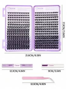 384 Peças Conjunto de Cílios Postiços DIY, Inclui Adesivo e Removedor, Pinça, Leve e Reutilizável, Conjunto de Cílios Único de Grande Capacidade, Macio e Natural, Cria Maquiagem de Olhos 3D, Adequado para DIY em Casa, Viagem, Deslocamento Diário, Festa, Maquiagem de Noiva de Casamento e Mais - Preto - Visão 2