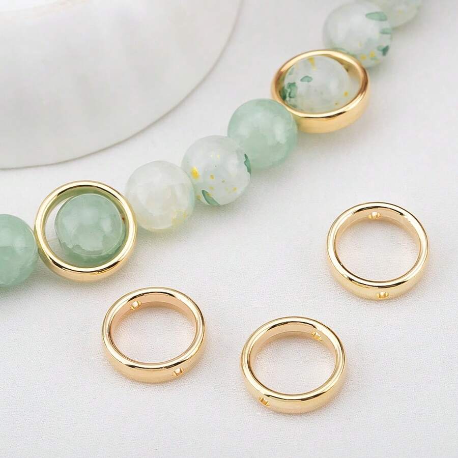 50pcs Round Double Hole CCB Beaded Rings, Hollow Round Beads, Suitable For DIY Necklace, Bracelet, Jewelry Making Accessories