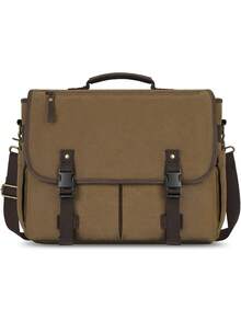 Men's Briefcase Messenger Bag, Large-Capacity Laptop Briefcase 15.6-Inch Men's Canvas Laptop Briefcase With Adjustable Shoulder Strap, Khaki - Multicolor - View 1