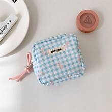1pc Minimalist Square Plaid Cosmetic Bag, Large Capacity Lipstick Pouch, Student Portable Coin Purse - Storage Bag - View 9