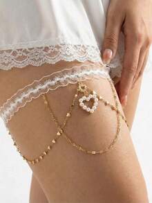 新娘吊袜带配饰，可爱蝴蝶结蕾丝性感大腿链吊袜带 - 白色 - 查看 6