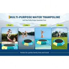 Trampolín Inflable de Agua 10FT - Rebotador Flotante para Lago y Piscina con Escalera de Cuerda, Bolsas Anclaje y Bomba de Aire Reversible - Para Adultos y Niños. - azul y verde - Ver 5
