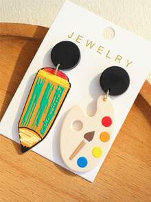 1对女士返校季铅笔调色板印花亚克力可爱优雅耳环 - 彩色 - 查看 3