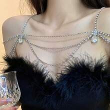 European And American Cross-Border Fashion Sexy Sparkling Diamond Chest Chain, Multi-Layer Tassel Necklace, High-End Crystal Versatile Shoulder Chain, Body Chain - Vàng - Xem 1