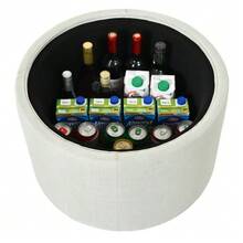 Ball & Cast 2-Piece Nesting Stool Set With Storage, Footstool With Linen Cover And Wooden Shelf, 58 Cm Round Coffee Table & Bench, Beige - Beige - View 11