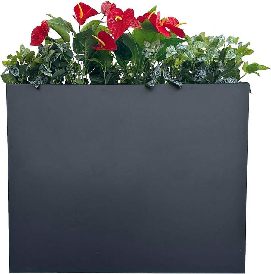GCCSJ 32" Tall Metal Planter Box – Heavy Duty Steel Large Rectangular Plant Pot With Removable Insert Shelf & Stand, Rust Resistant Outdoor Garden Container With Drainage Holes For Patio, Porch, Balcony (Black/Gray) - 灰色 - 查看 1