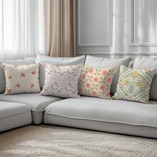 6pcs Minimalist Geometric Floral Pillow Covers, Single-Sided Printed Peach Velvet Material, 45*45/50*50/40*40CM Cushion Covers Suitable For Modern Minimalist Sofa Living Room Decor, Gift, Party Decoration - Multicolor-6PC - View 5