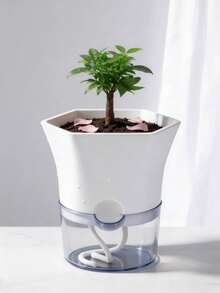 1 件自动浇水塑料花盆，带可见水位指示器，易于护理，透气且适合懒人的设计 - 白色 - 查看 10