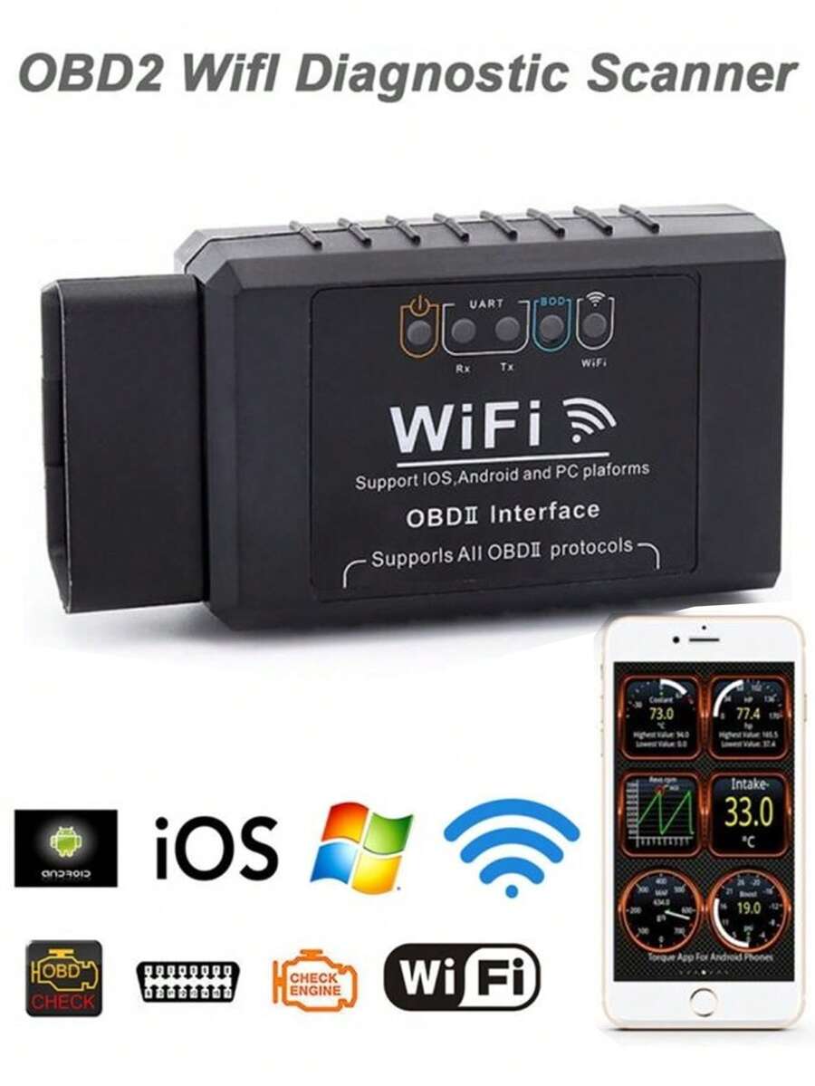 Dụng cụ chẩn đoán ô tô OBD2, Thiết bị đọc mã lỗi OBDII ELM 327 V1.5 WIFI dành cho ô tô, Xóa đèn báo lỗi động cơ - Chẩn đoán 3000 mã lỗi ô tô, Phụ tùng ô tô - Đen - Xem 1