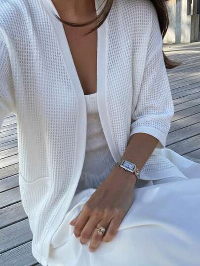 Women's Solid Color Minimalist Summer Short Sleeve Knit Cover Up Cover Up, Lightweight Oversized Bohemian Cover Up