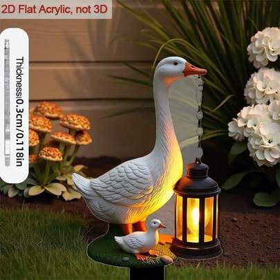 1pc 2D Flat Acrylic Garden Stake With Pointed Tip, Includes 1 Goose And 1 Duck With Lantern, For Beautifying Flower Beds And Yards, Ideal For Lawn Decor